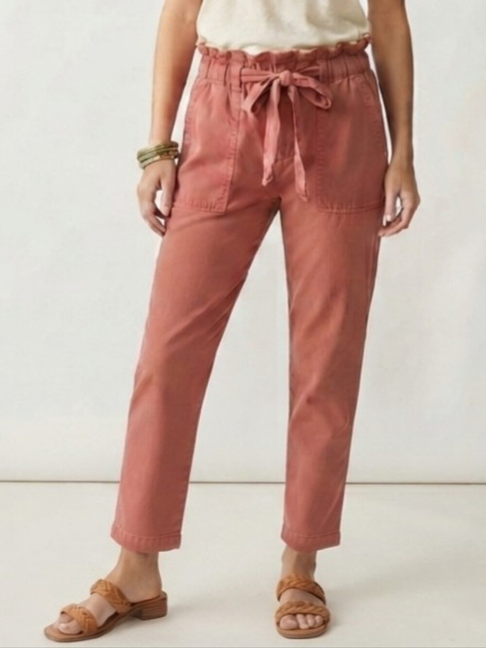 Sz 6 Promod Paperbag Tie-Waist Pants - Terracotta Rust